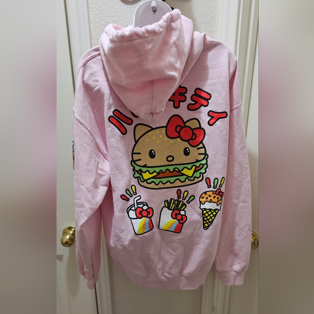 Sanrio Hello Kitty Pink Graphic Hoodie Hotdog Fast Foodie Edition Size Large EUC - Picture 8 of 12